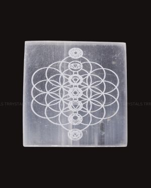 Selenite Plate: Flower of Life with Seven Chakra