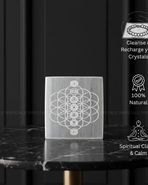 Selenite Plate: Flower of Life with Seven Chakra