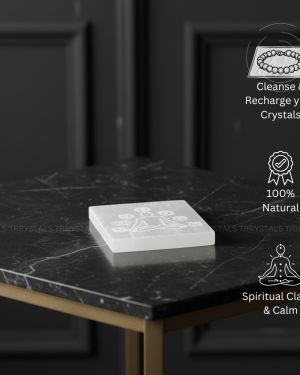 Selenite Plate: Seven Chakra with meditation symbol